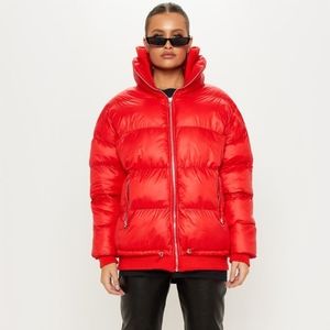 PRETTYLITTLETHING Red Oversized Puffer